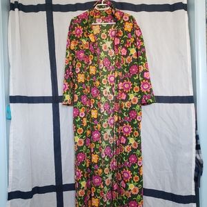 Vintage house coat dress button robe XL pockets